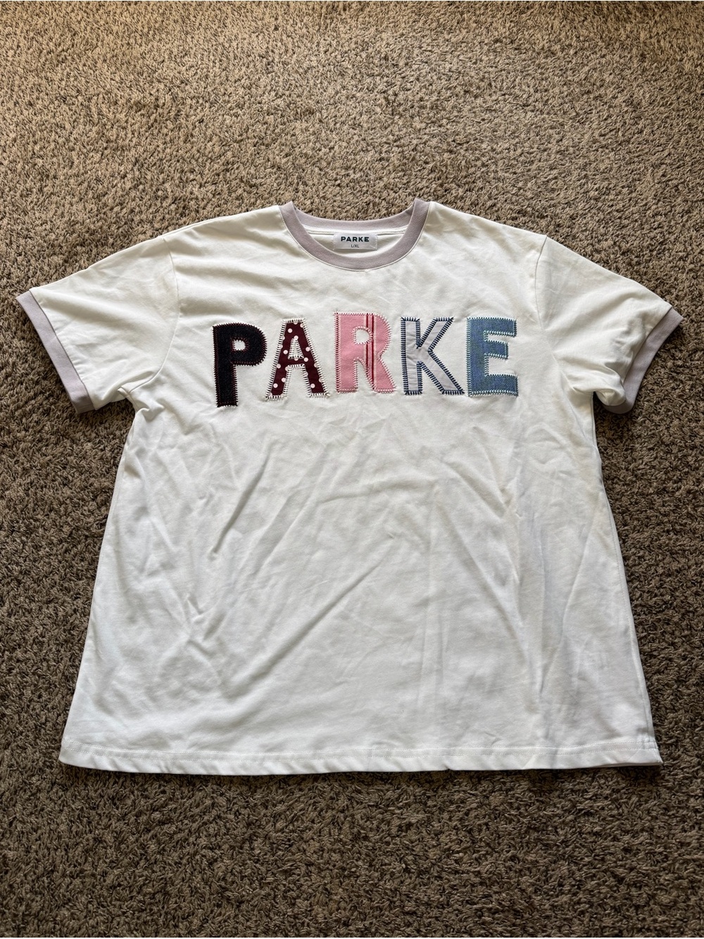 Parke White Tee with Patch Letters - Never worn before!